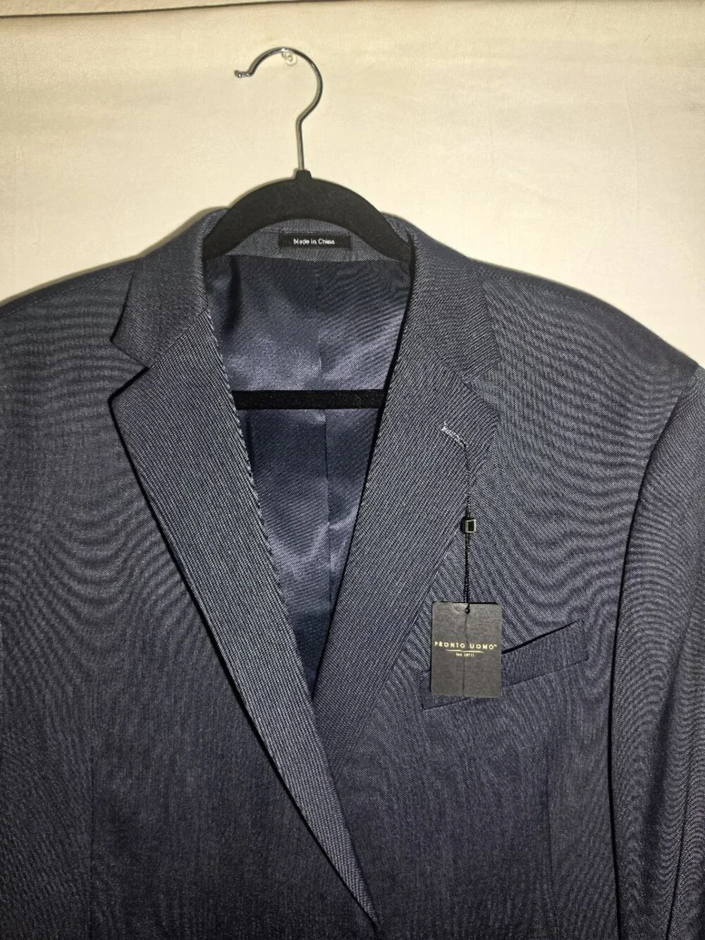 Mens XL Pronto Uomo Suit Jacket Dark Blue Satin interior Luxury Blazer